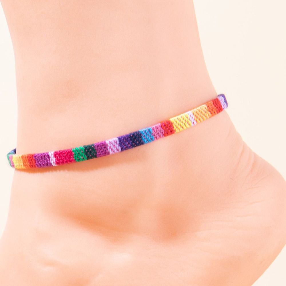 Vòng đeo chân bện dây màu cầu vồng phong cách bohemian thời trang cho nam nữ
