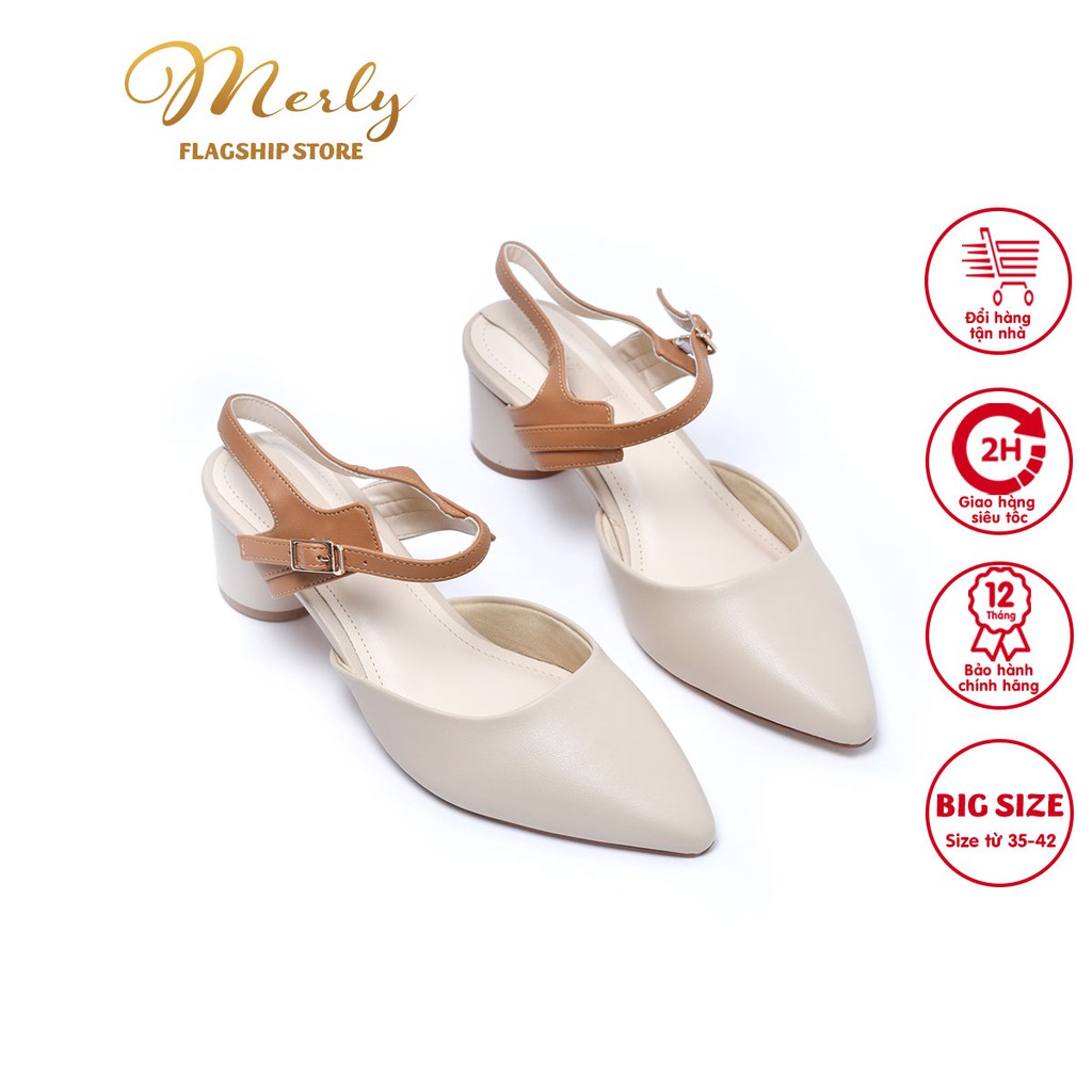 Giày xăng đan gót thấp Merly 1275, Giày gót 5p, Giày sandal big size, Giày sandal bit mũi, Giày nữ cao gót