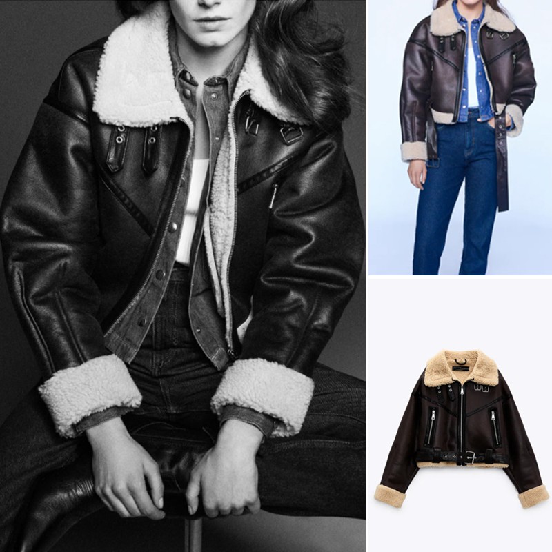 ÁO KHOÁC DA NỮ LÓT LÔNG BIKER MÀU NÂU - 8073/272