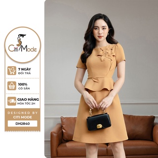 Đầm công sở CITI MODE FASHION dáng xòe peplum thiết kế phối họa tiết đính hoa DH2840