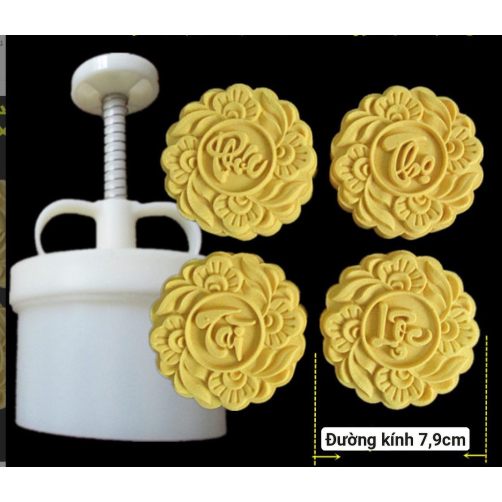 Khuôn trung thu lò xo 2022 PHÚC LỘC THỌ TÀI 4 mặt 1 nhấn 180g