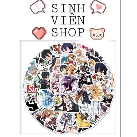 Stickers anime SAO Sword Art Online Kirito Asuna hoạt hình 50 miếng