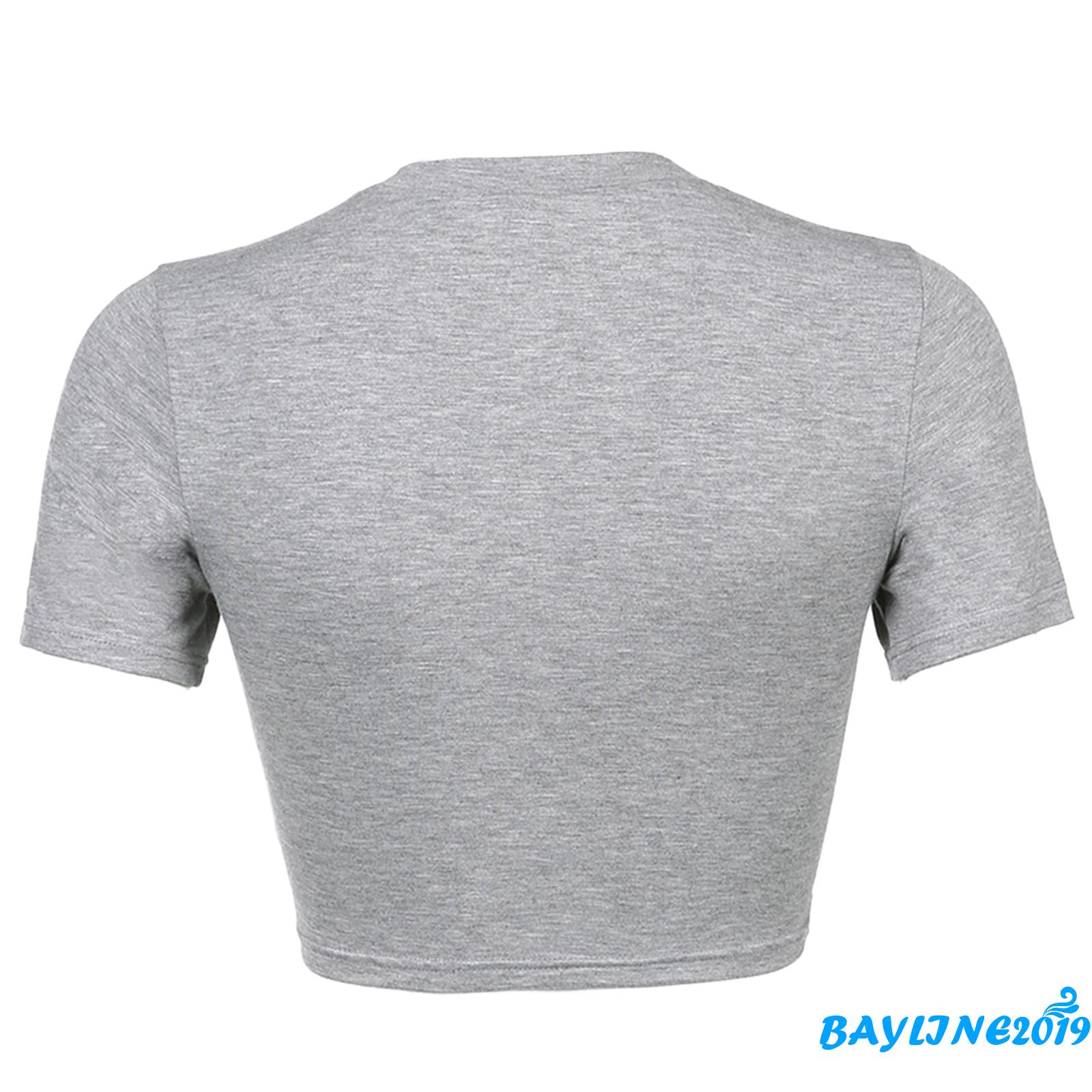 Áo Croptop Nữ Ngắn Tay Cổ Tròn Thêu Hình Gấu Gợi Cảm | BigBuy360 - bigbuy360.vn