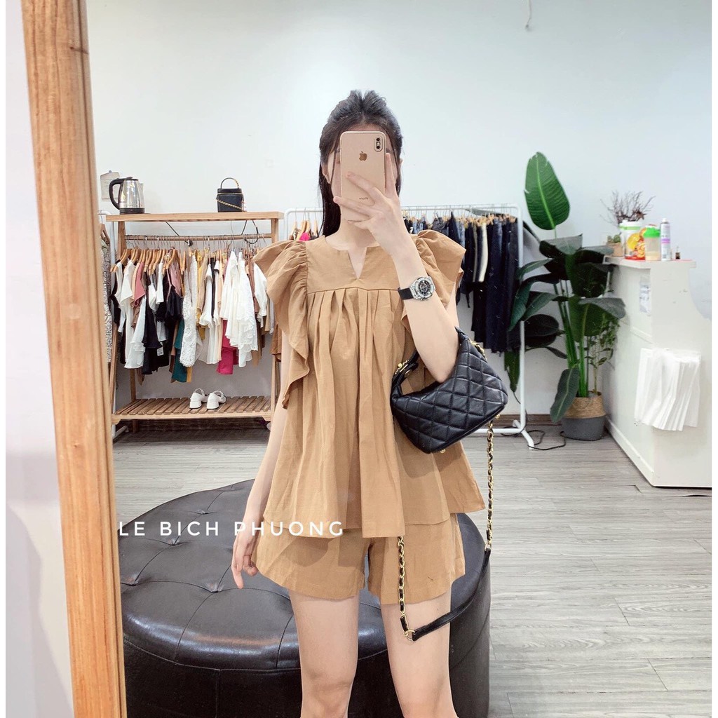 Sé Bộ Nữ, Sét Áo Babydoll Tay Bèo Mix Quần Sooc Mặc Siêu Mát Hàng Qc | BigBuy360 - bigbuy360.vn