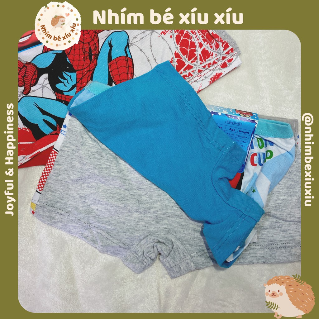 Combo 2 quần sịp đùi cotton bé trai hình siêu nhân nhện/ô tô (15-24 kg) nhimbexiuxiu