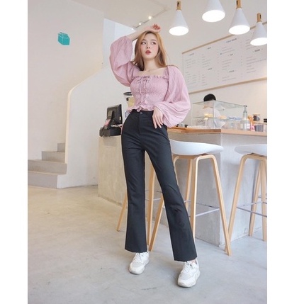 Quần Ống Loe Dáng dài cạp cao phong cách ulzzang Hàn Quốc cá tính