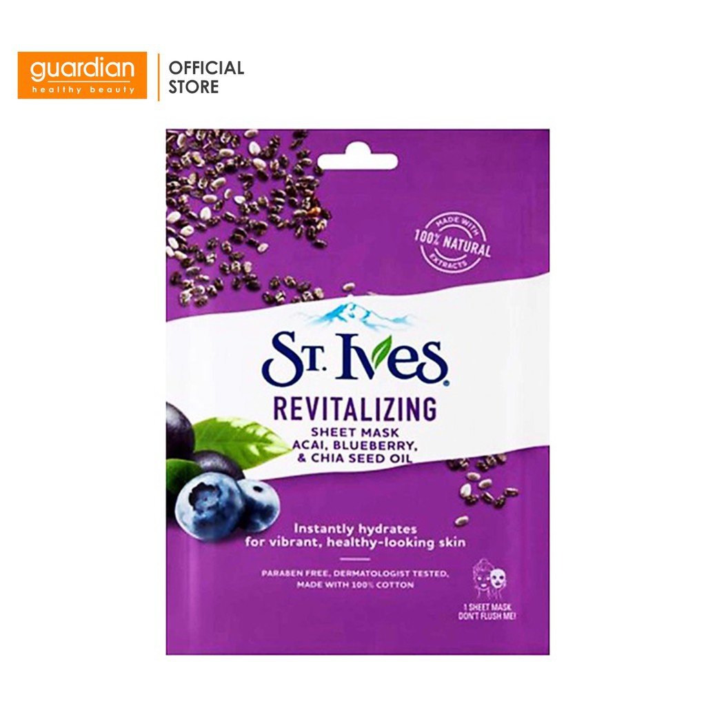 Mặt nạ duy trì độ ẩm St.Ives Revitalizing Sheet Mask Acai, Blueberry, Chia seed oil 23ml (1 miếng)