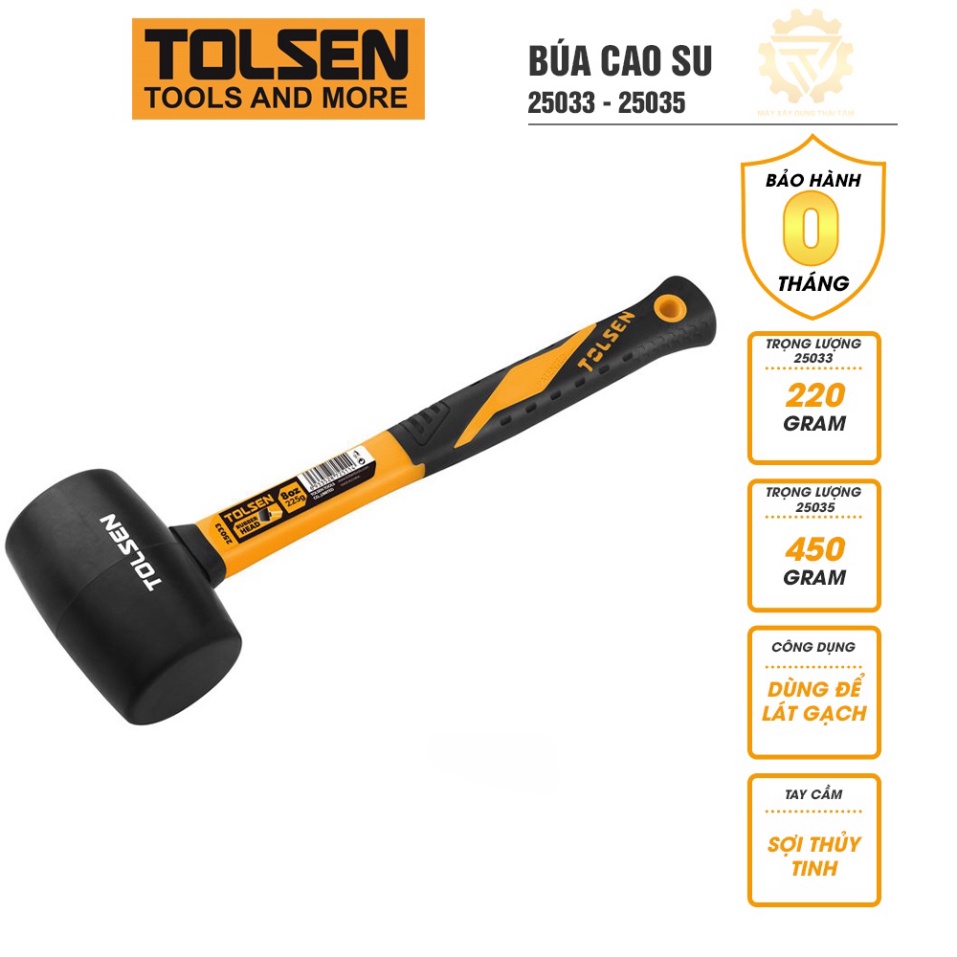 Búa cao su TOLSEN 25033, 25035 dùng để lát gạch, tay cầm chống trơn trượt