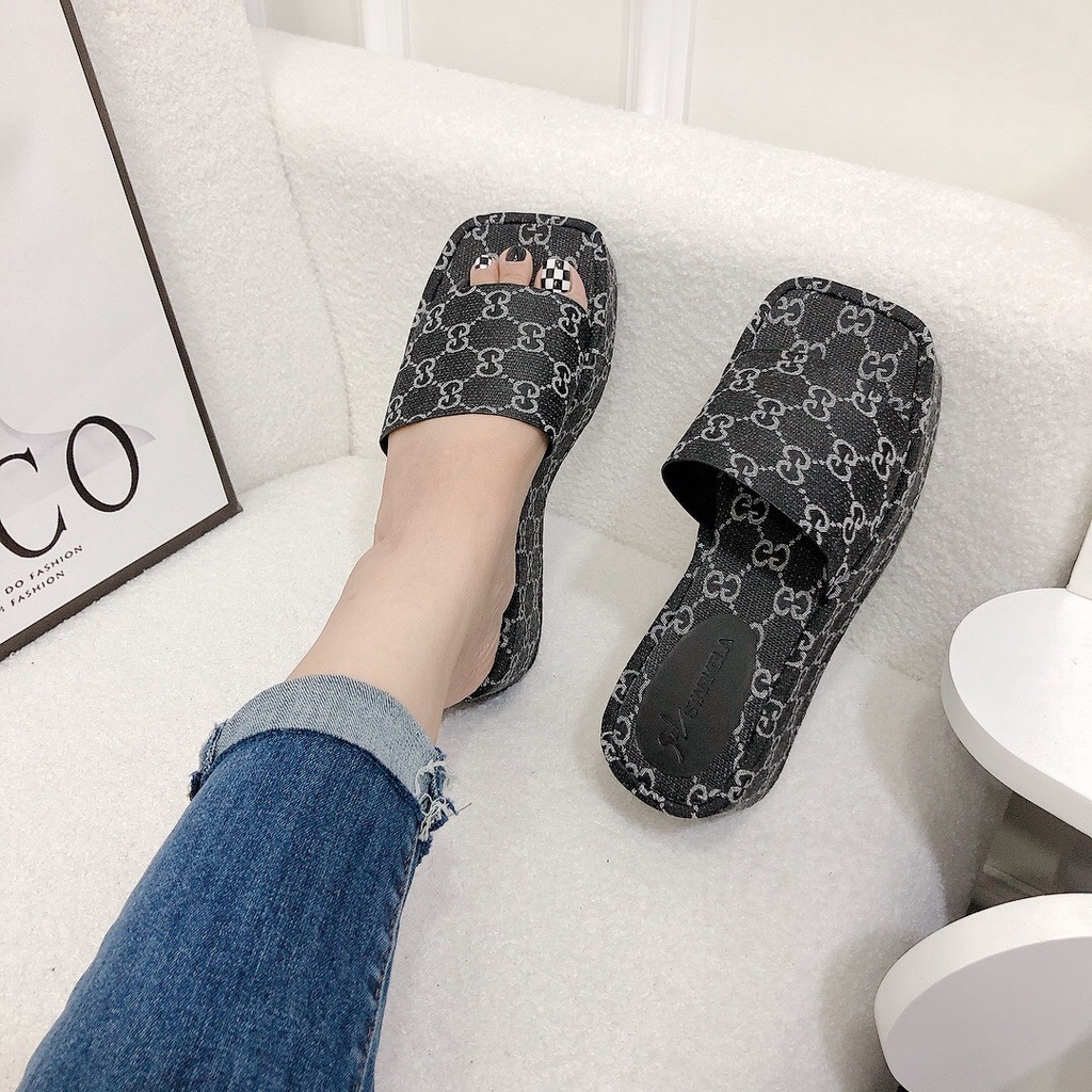 Dép Xuồng, Dép Đế Bánh Mì 7p  Bọc Full Canvas Quai Ngang GG Mềm Co Dãn Mang Êm Chân - Chị Chảnh Store