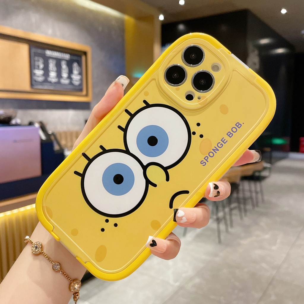 Ốp Điện Thoại Dẻo Họa Tiết Hoạt Hình SpongeBob Kèm Giá Đỡ Cho iPhone 13 12 11 Pro Max X XR Xs Max 7 8 Plus
