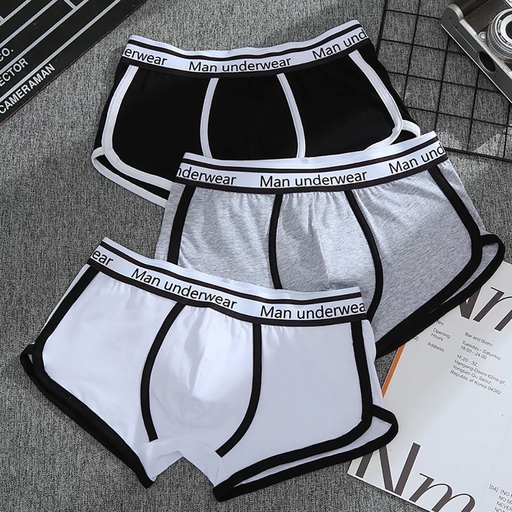 QQMALL Quần lót boxer cotton màu trơn in chữ thoáng khí thoải mái nhiều màu sắc thời trang quyến rũ cho nam