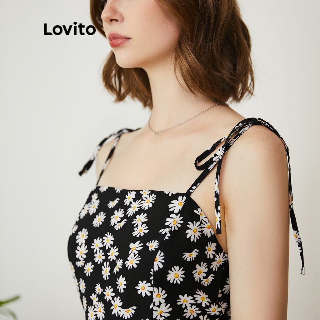 Lovito Đầm hoa nhí thường Daisy Suspenders L24AD135 (Đen)