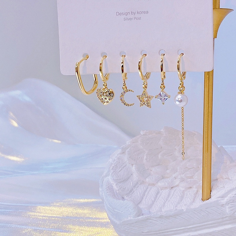 Set khuyên tai hình trăng sao đính đá zircon thời trang cho nữ