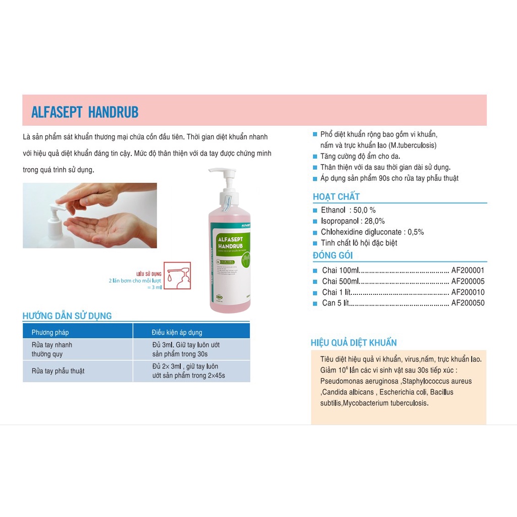 Dung dịch rửa tay sát khuẩn Alfasept Handrub 500ml