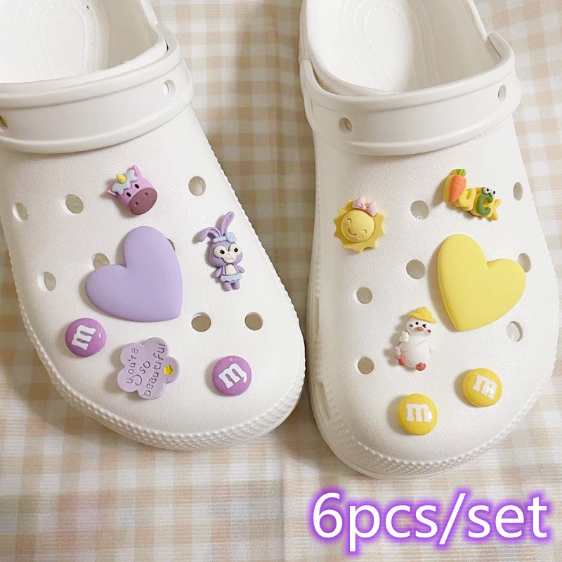 Set 6 Phụ Kiện Gắn Giày Crocs Hình Trái Tim Màu Macaron Xinh Xắn