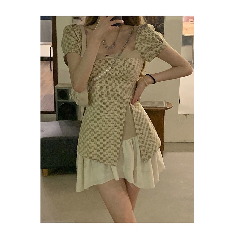 Đầm Cổ Vuông Nhấn Eo Phong Cách Retro Thời Trang Xuân Hè Hàng Mới