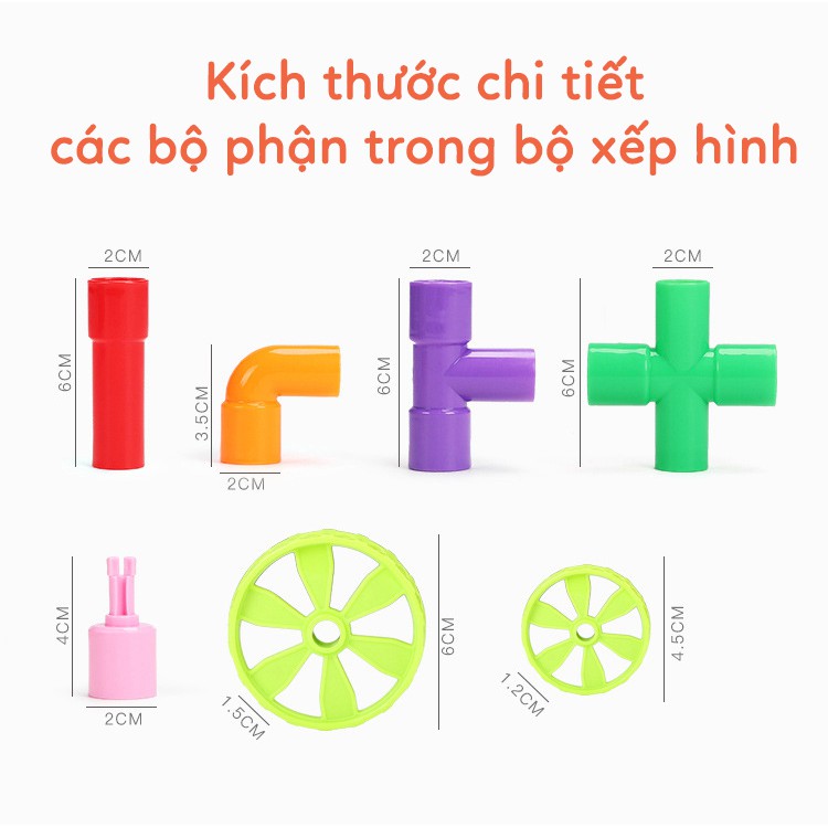 Đồ chơi xếp hình, lắp ráp ống nước 48 chi tiết, kích thích tư duy, tăng khả năng sáng tạo, chất liệu nhựa ABS an toàn.