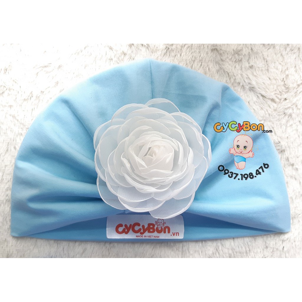 Mũ Nón Turban Tóc Giả Cho Bé Gái Màu Hồng Xanh Đính Bông Hồng Trắng Chất Vải Cotton Co Giãn,Có Size Cho Bé Từ Sơ Sinh  !