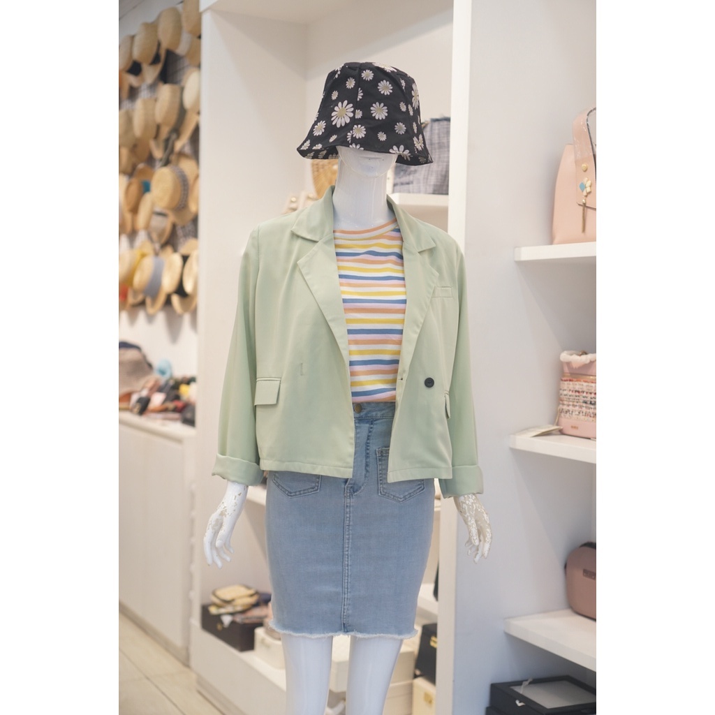 Blazer Form Ngắn Xanh Bơ 090