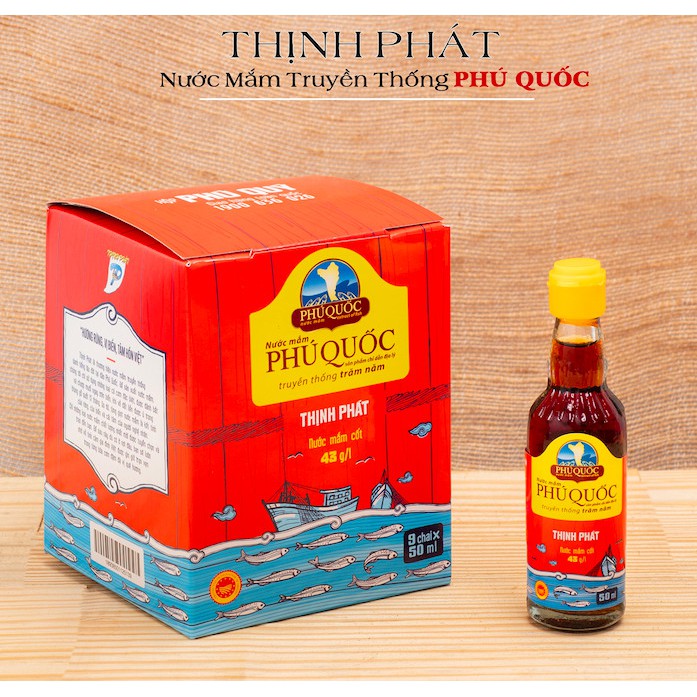 Nước mắm truyền thống Phú Quốc Thịnh Phát hộp 9 chai Phú Quý 50ml 43 độ đạm