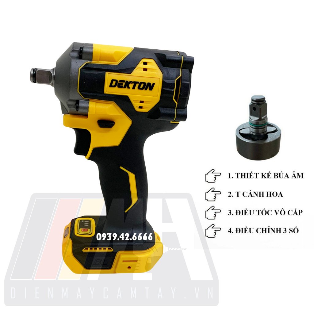 Máy Siết Bulong Dùng Pin Dekton D20-IW380NCP - Chân Pin Dewalt - Motor Brushless -Dòng Compact Wrench - Tặng Sạc