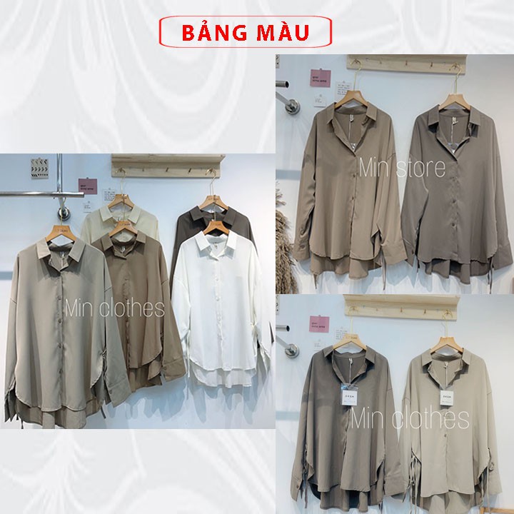 Áo sơ mi nữ tay phồng phối nơ bánh bèo tiểu thư kiểu công sở tay dài bigsize form rộng màu trắng xanh nâu thời trang
