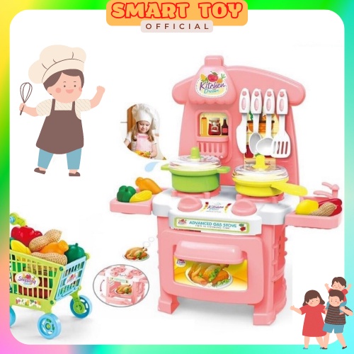 Bộ đồ chơi nấu ăn nhà bếp kèm xe đẩy cho bé vui chơi, nhiều chi tiết, nhựa an toàn, bộ nấu ăn dành cho bé gái