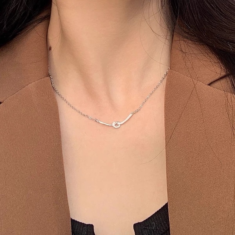 Vòng cổ Bạc 925 Mặt Hình Mặt Cười Thắt Nút Đính Đá Zircon Phong Cách Hàn Quốc Thanh Lịch Dành Cho Nữ