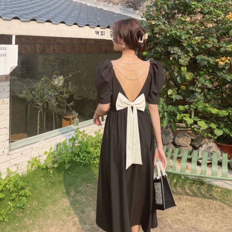 Váy nữ cổ vuông thiết kế tay phồng dáng dài, Đầm thời trang công sở cao cấp dự tiệc sang trọng V109 | BigBuy360 - bigbuy360.vn
