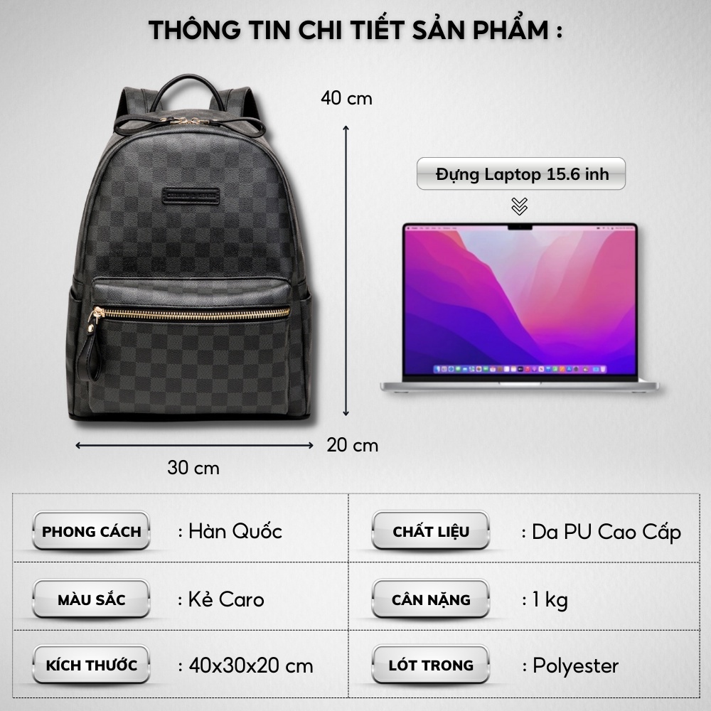 Balo da thời trang nam nữ ,da PU Cao Cấp,Ba lô đựng Laptop -Chống thấm nước, Kiểu dáng trẻ trung, cá tính - 𝑰𝑩𝑨𝑮