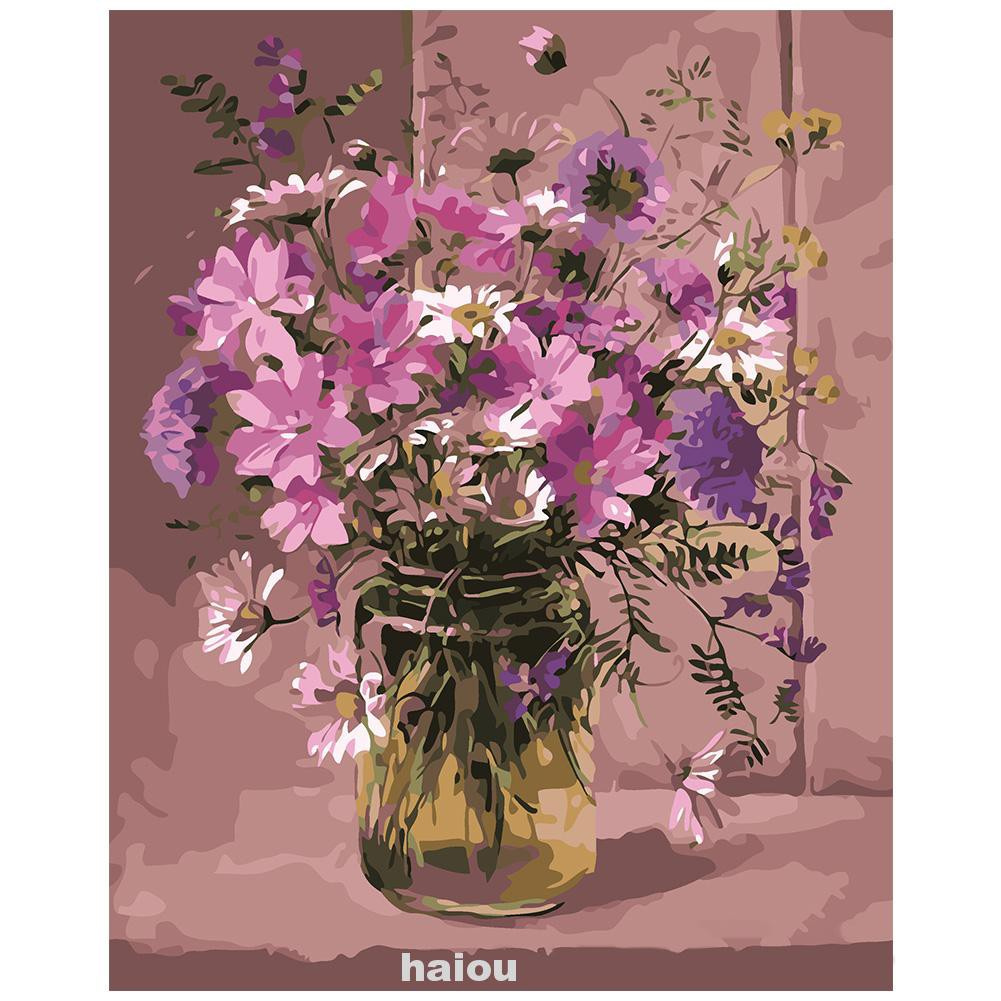 Bộ Tranh Sơn Dầu 40x50cm Tự Làm Hình Hoa Màu Tím