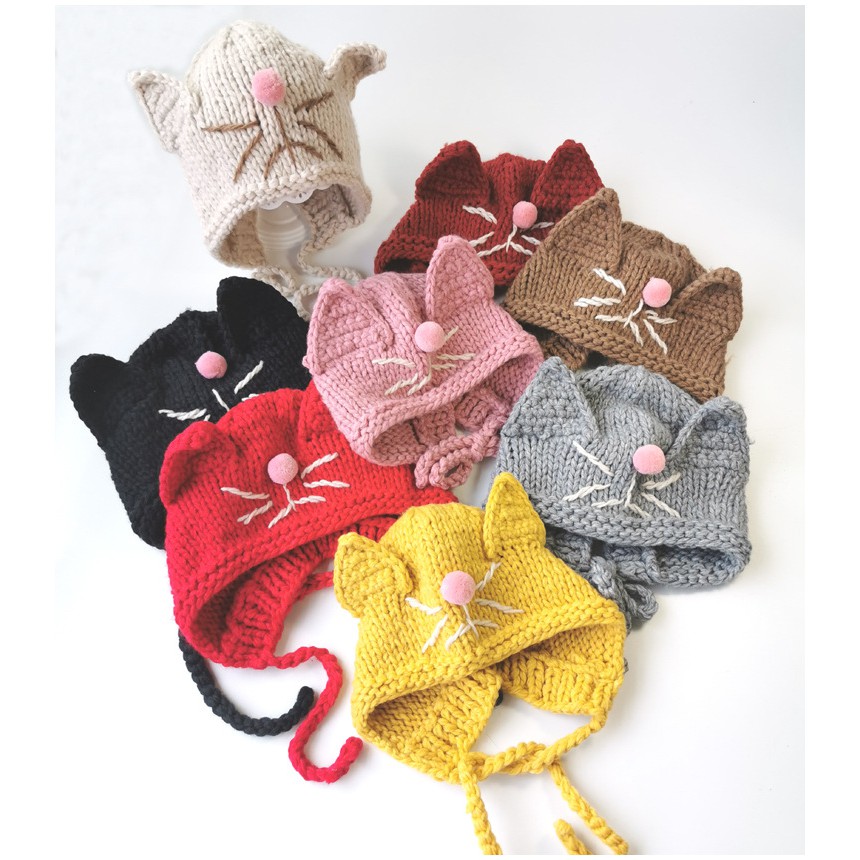 Mũ len mặt mèo xinh cho bé 12 tháng - 5 tuổi-M54