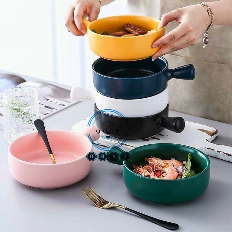 đĩa sứ, tô sứ tròn có tay cầm nhiều màu