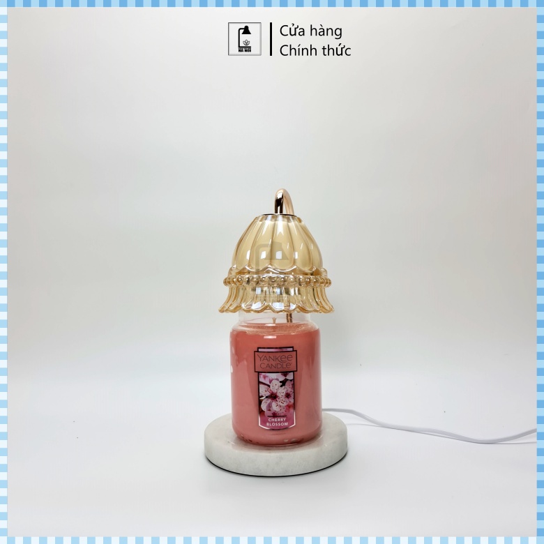 Đèn đốt nến thơm bông hoa thủy tinh - Bath and body work, Yankee...,  - có núm chỉnh độ sáng