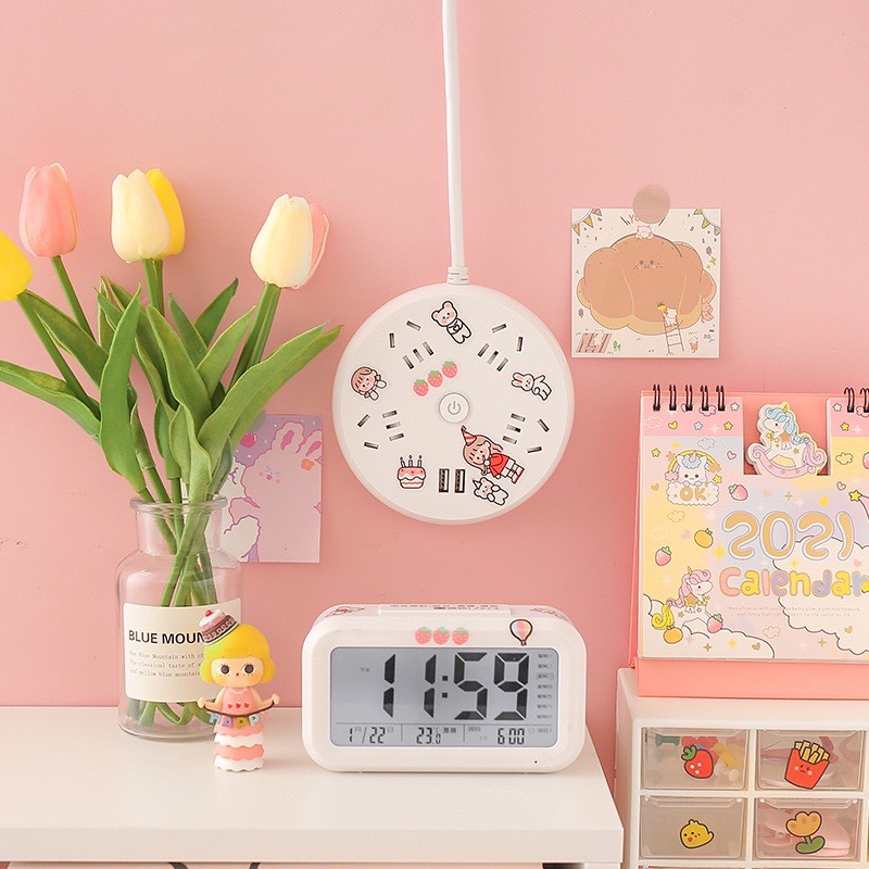 Ổ Cắm Điện Tròn Kèm Sticker Đa Năng Thông Minh Dây Dài 3m - Màu Ngẫu Nhiên