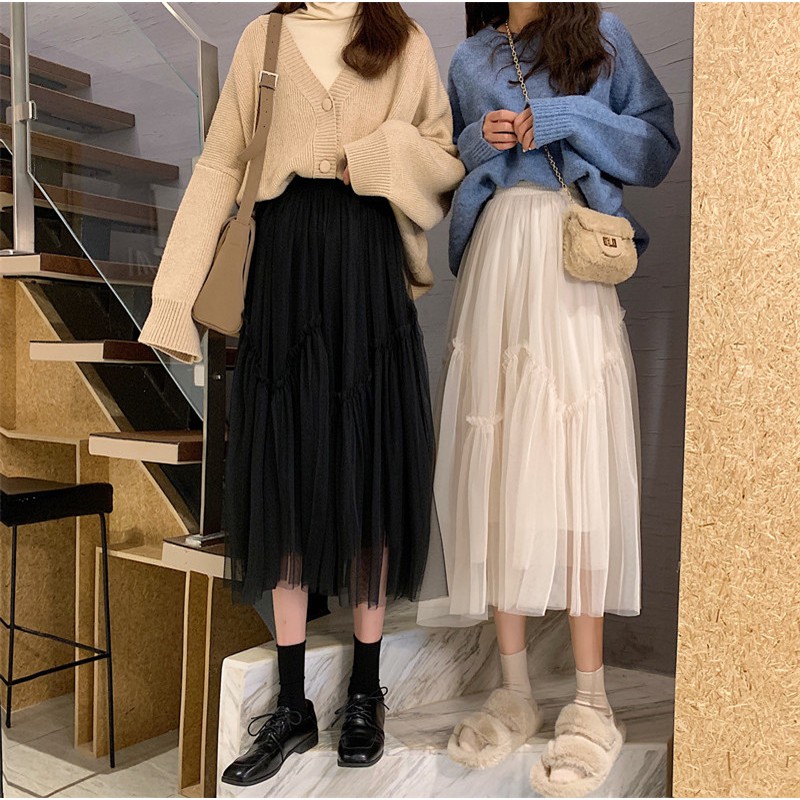 Xiaozhainv Chân váy lưới Midi thời trang nữ | BigBuy360 - bigbuy360.vn