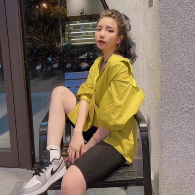 💥CÓ SẴN💥Set áo sơmi xanh lá mạ kèm short biker ♥️ẢNH THẬT♥️