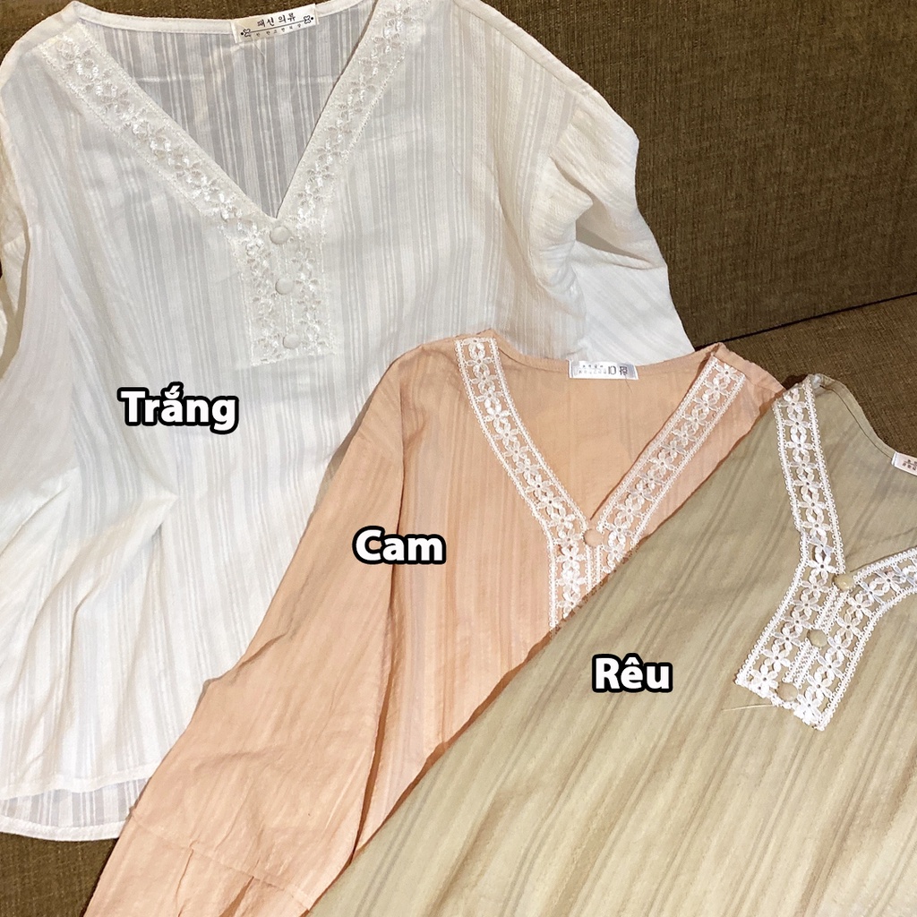 [Ảnh thật/Video] Áo sơ mi kiểu cổ tim phối khuy bọc phong cách Hàn Quốc - Hàng QC