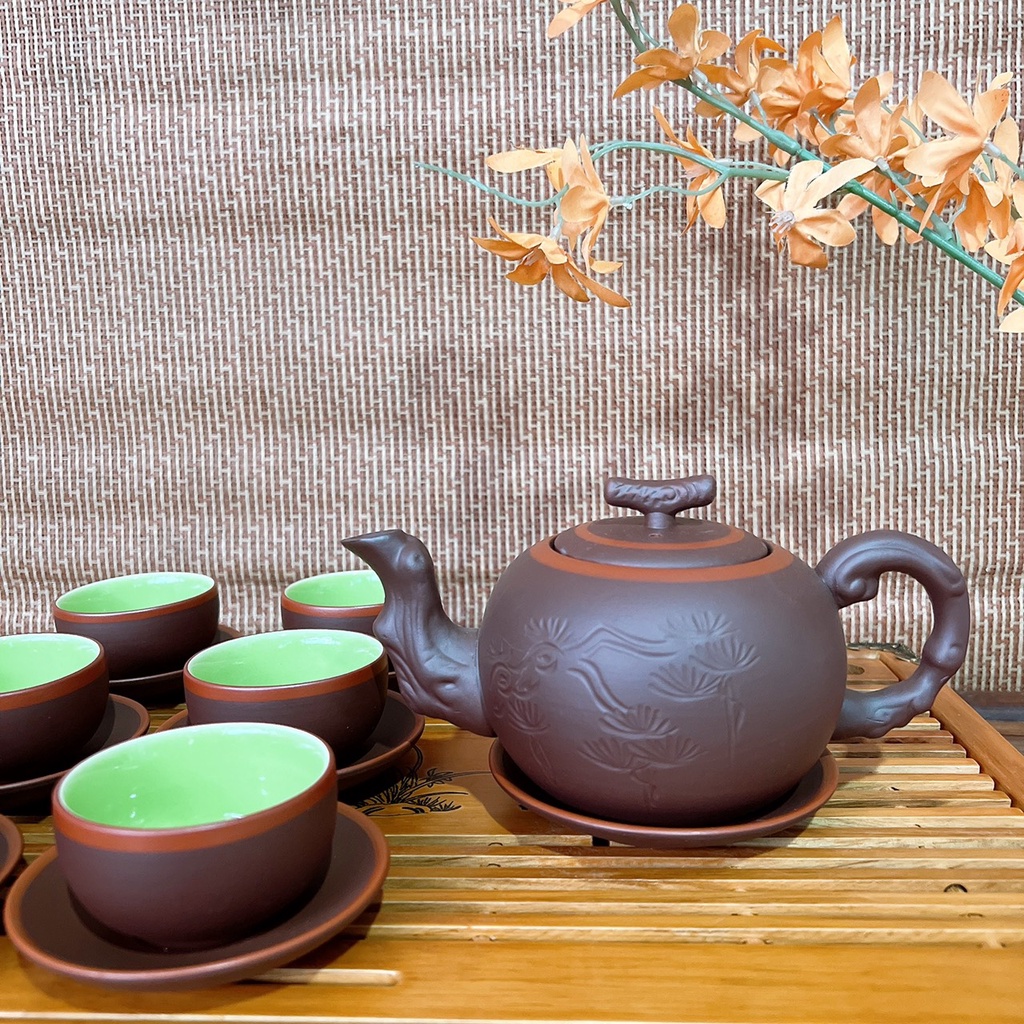 Bộ ấm chén uống trà ⚱ Gốm Sứ Bát Tràng ⚱ ấm trà Tùng đỏ cao cấp tử sa GOMPHUQUY AC73