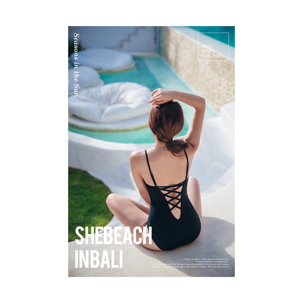Bikini 1 mảnh, bodysuit đan lưng sau màu đen (chất thun gân)