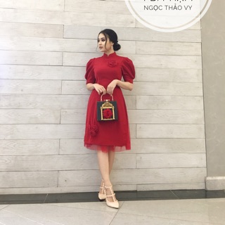 Áo dài cách tân tay phồng tiểu thư( Hàng thiết kế)