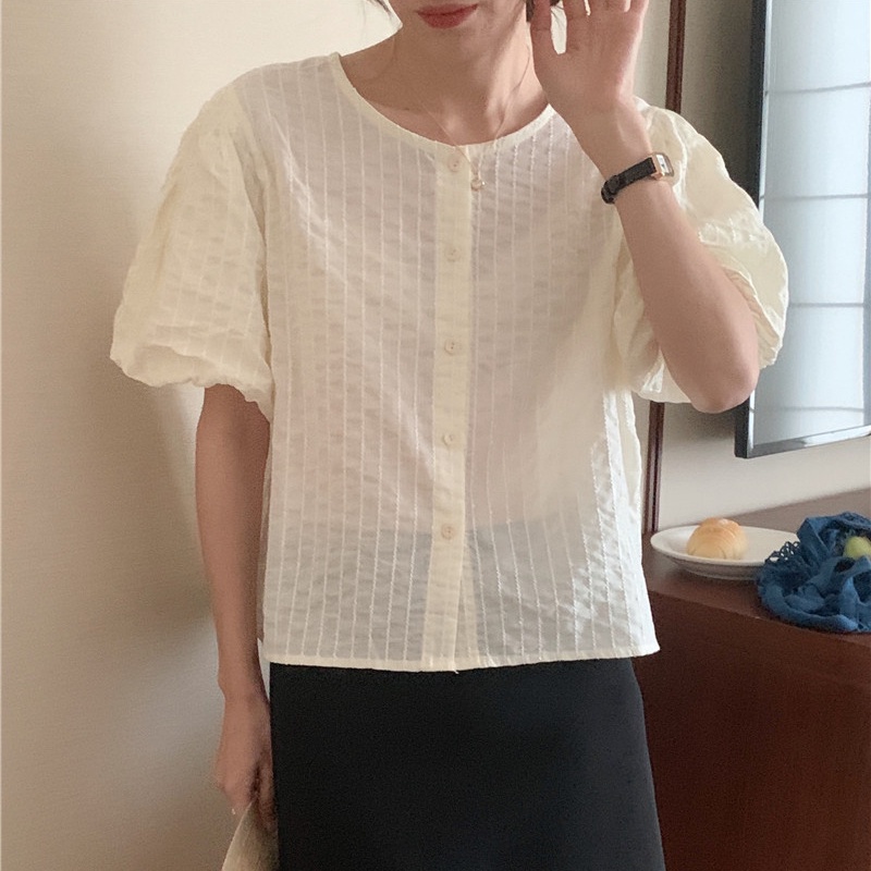 SUXI Áo Thun Tay Ngắn Cổ Tròn Màu Sắc Đơn Giản Phong Cách Vintage Hàn Quốc