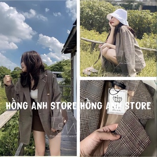 Áo khoác blazer dạ kẻ 2 lớp ulzzang - Áo vest nữ kẻ caro 1 cúc dày dặn