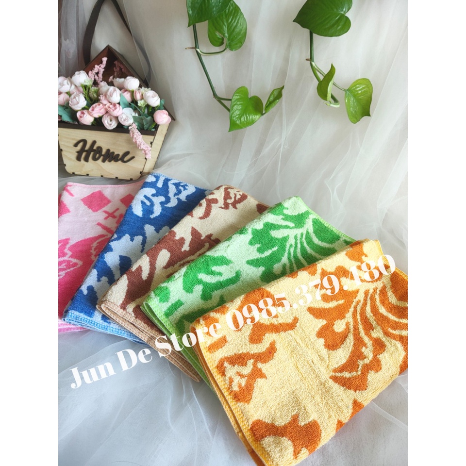 Khăn mặt cotton 30x50 Họa tiết hoa lá ♥️ DÀY DẶN ♥️ Thấm nước, màu xinh.