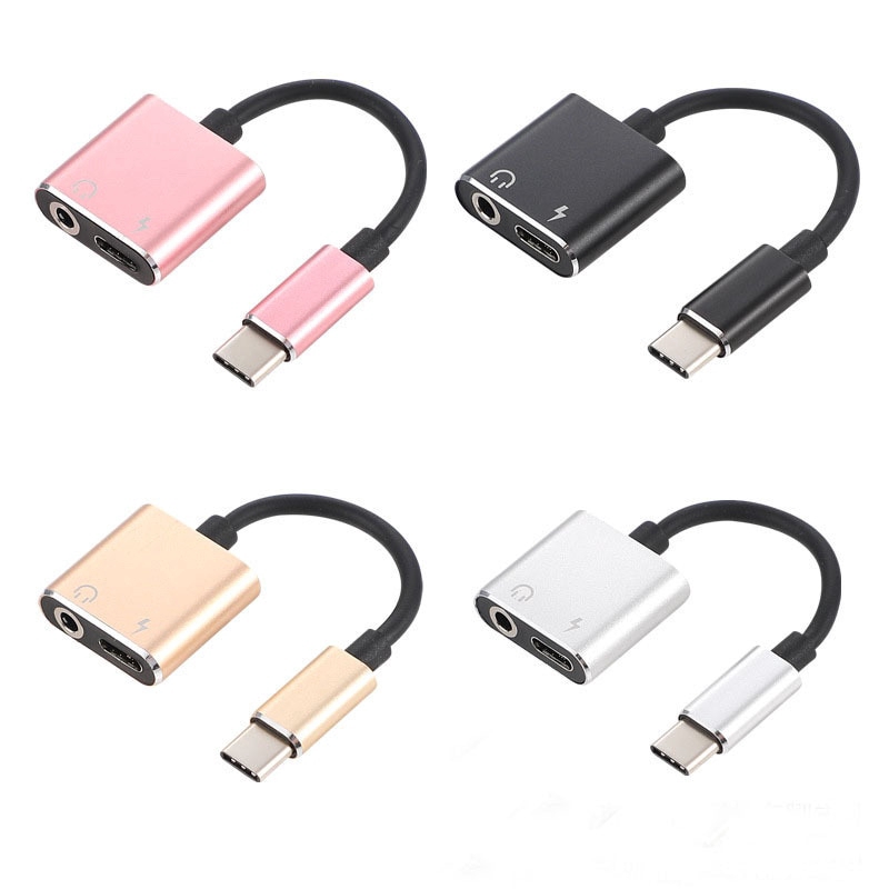 Wemitom New 2 in 1 USB Type C To 3.5mm Earphone Jack Adapter for Letv Xiaomi Aux Audio Cable Headphone Charger