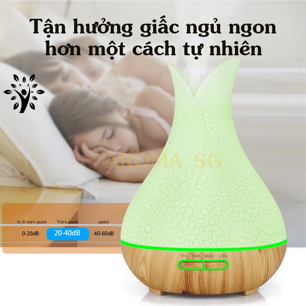 Máy xông tinh dầu phòng ngủ Tulip 550ml - AROMA DIFFUSER chính hãng - kèm remote