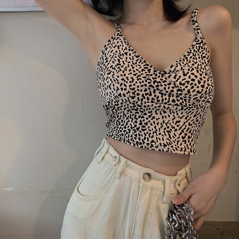 Áo Lửng Hai Dây Hở Lưng In Họa Tiết Da Báo Cá Tính