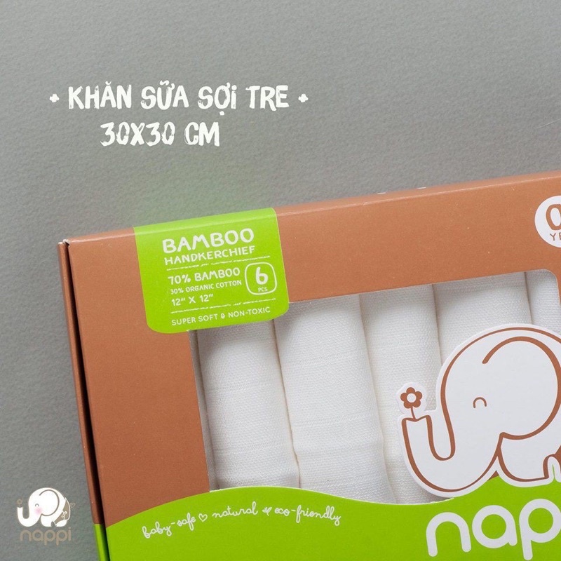 Khăn sữa sợi tre Nappi - Hộp 6 khăn 30x30cm