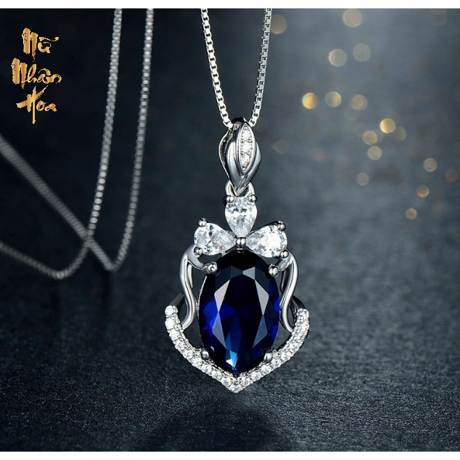 VCS017 Mặt vòng cổ đá topaz xanh lam