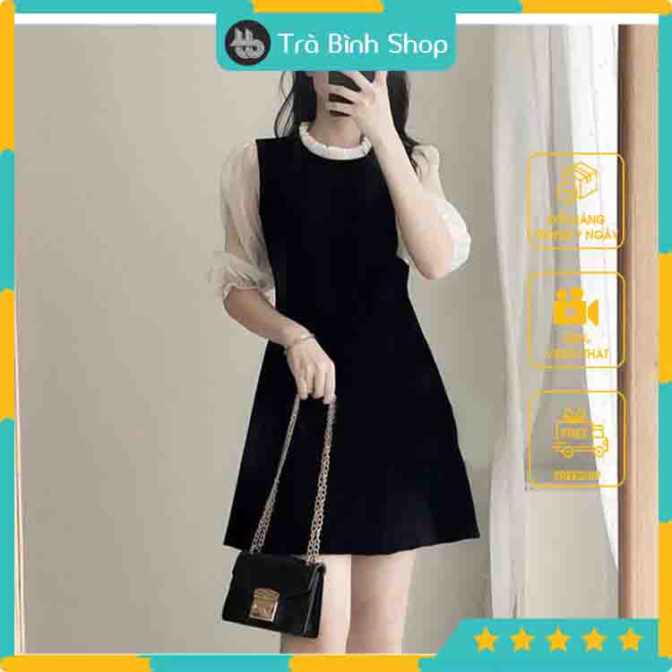 Đầm Dạo Phố Tay Lỡ Phối Voan Váy Dáng Dài Váy Basic Hàng VNXK